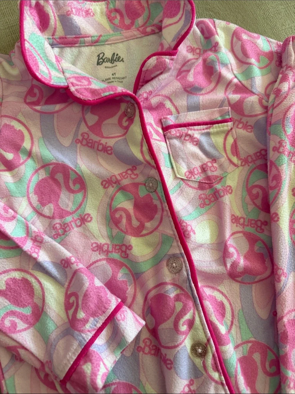 Barbie Collared Long Sleeve with Pants Pajama Set- Toddler Girl 4T